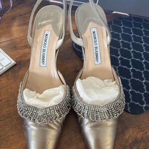 Manolo Blahnik Metallic Silver Embellished Heels